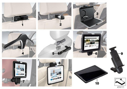 BMW Genuine Car Headrest Folding Table TrayRack Holder Black