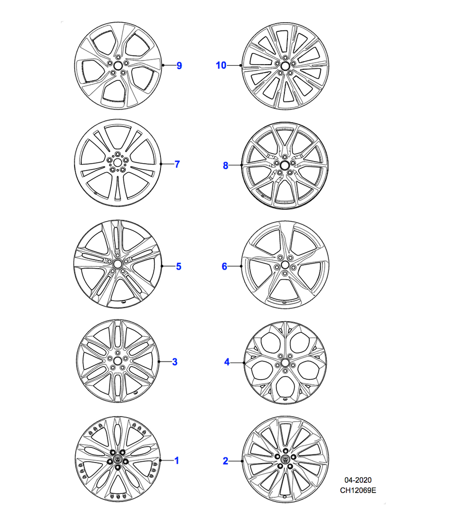 Jaguar Alloy Wheel 20" Style 5040, 5 split spoke, Grey, Rear, Pre 21MY