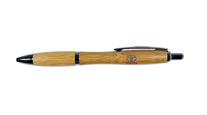 Genuine TOYOTA Branded Bamboo Ballpoint Click Pen Chrome Plated Alloy Black Ink