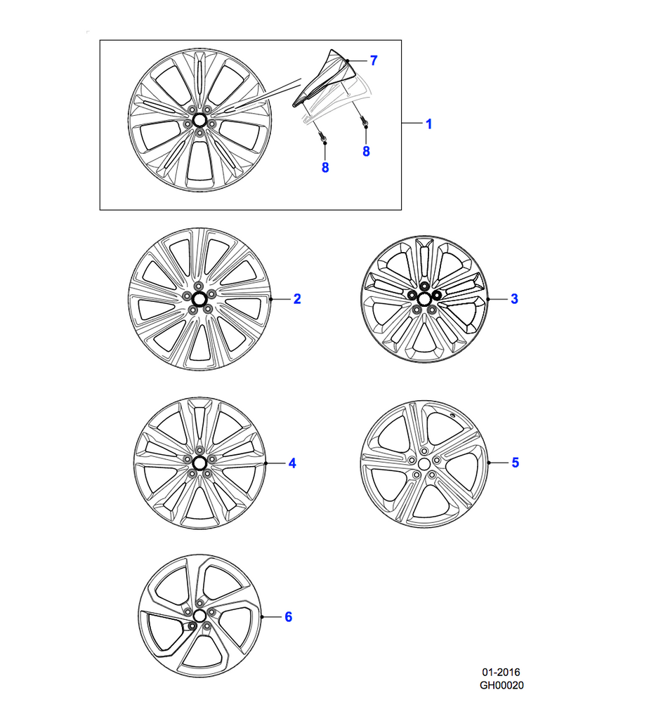 Jaguar Alloy Wheel 22" Turbine, 9 spoke, with Polished finish
