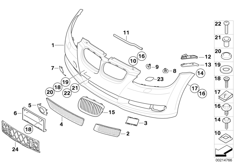 BMW Genuine Front Trim Open Grid Bumper Grille Centre - Grey