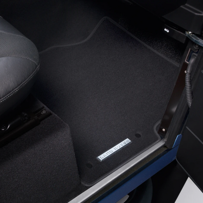 Land Rover Carpet Mats - Ebony Black, with Silver Land Rover Ingot, Front, 90