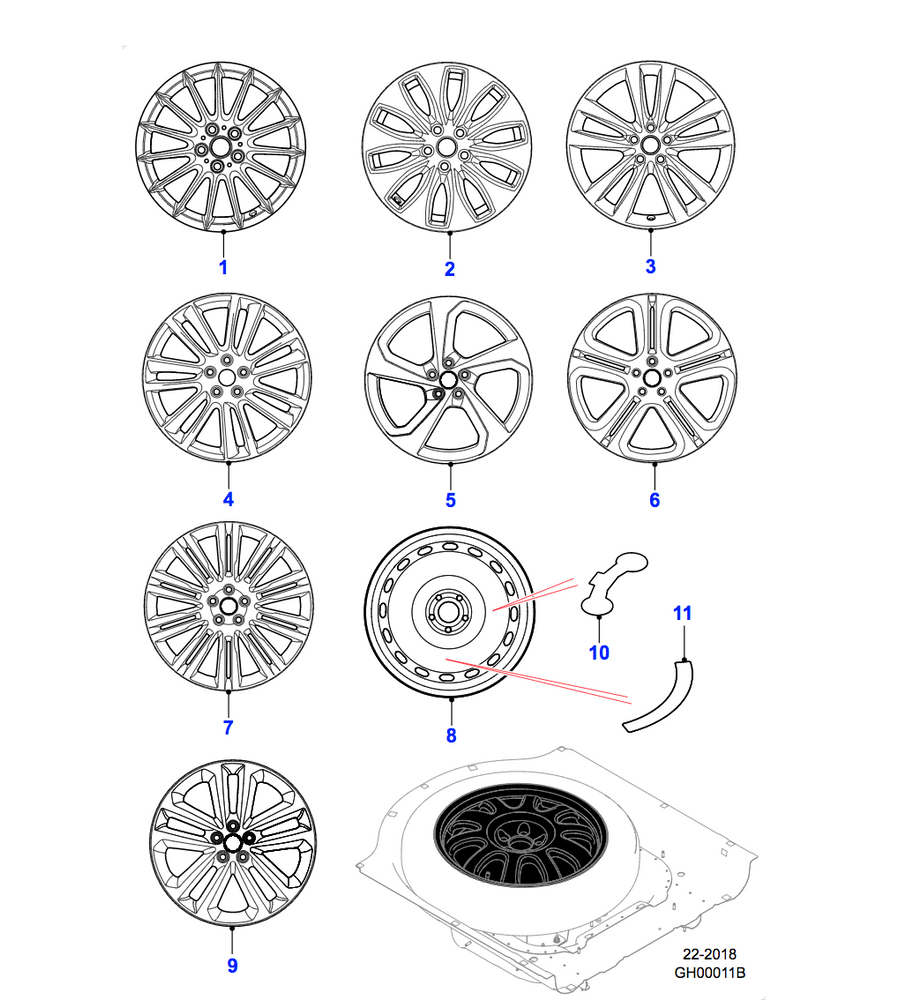 Jaguar Alloy Wheel 19" Fan, 5 spoke, with Silver finish