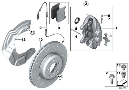 Genuine BMW Single Front M Performance Brake Discs Drilled 370mm