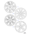Jaguar Alloy Wheel 20" Style 5040, 5 split spoke, Gloss Black Diamond Turned finish, Front, Pre 21MY