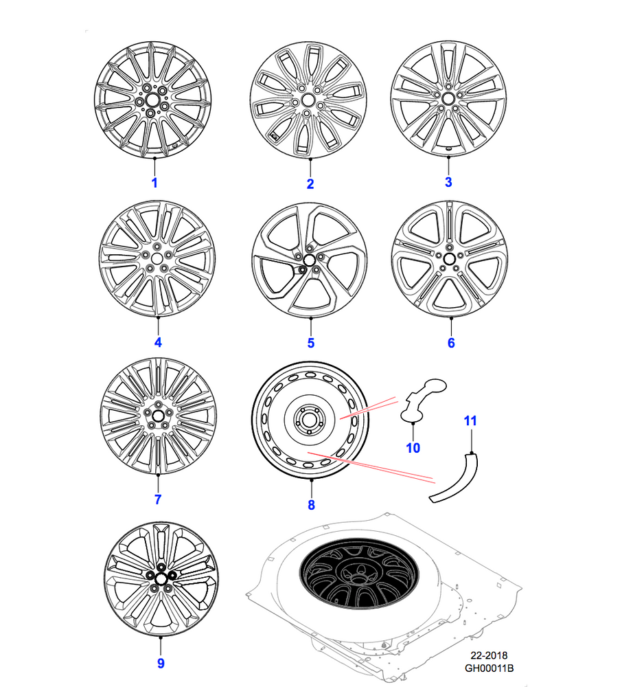 Jaguar Alloy Wheel 18" Vortex, 10 spoke, with Silver finish