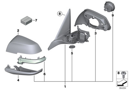 BMW Genuine Wing Door Mirror Heated Right O/S Driver Side
