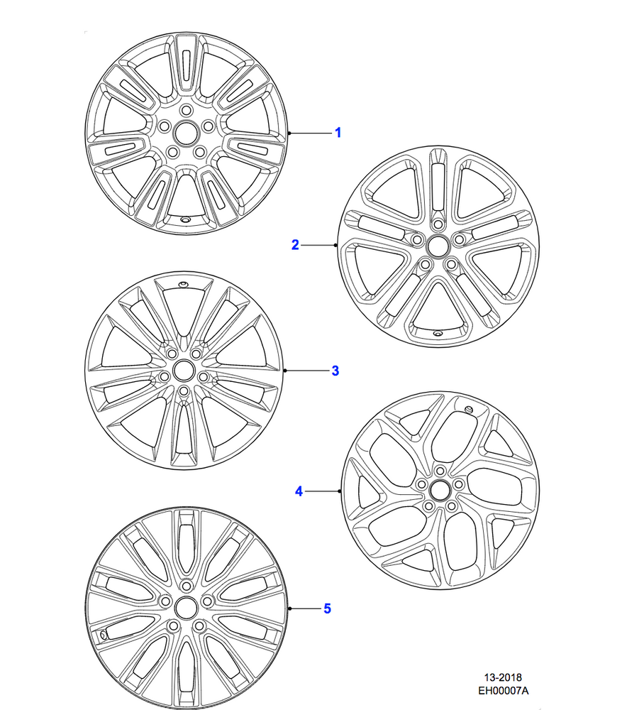 Jaguar Alloy Wheel 19" Style 5031, 5 split spoke, Gloss Black, Rear