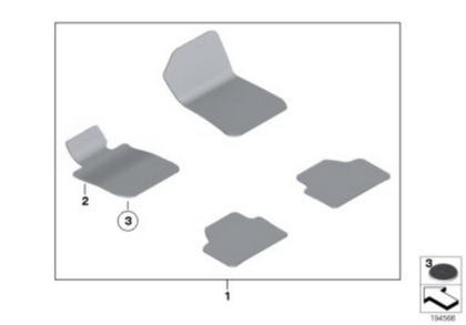 BMW Genuine Front Right Floor Mat Velour Carpet Driver Black