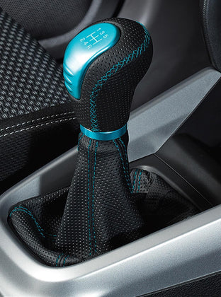 Leather Gear Knob - Black with Turquoise (6 Speed Transmission)