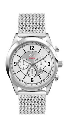 Genuine OEM Toyota Mens Silver Chronograph Tachymeter Watch with Metal Strap