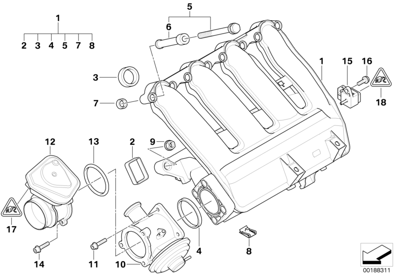 BMW Genuine 6x Engine Inlet Intake Manifold AGR Profile Gasket Set