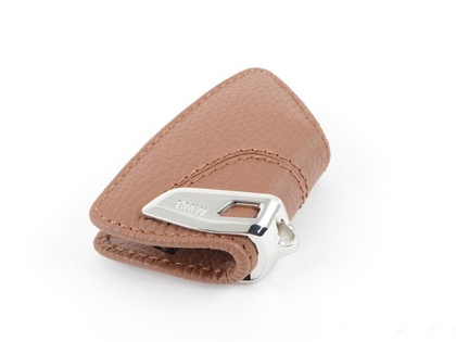 BMW Genuine Key Case Fob For Stainless Steel Clip Saddle Brown