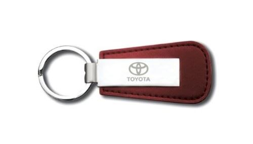Genuine OEM Toyota Silver & Red Leather & Metal Branded Keyring Key Ring
