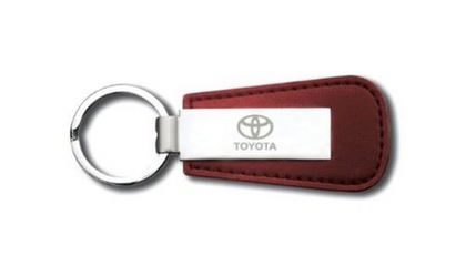 Genuine OEM Toyota Silver & Red Leather & Metal Branded Keyring Key Ring