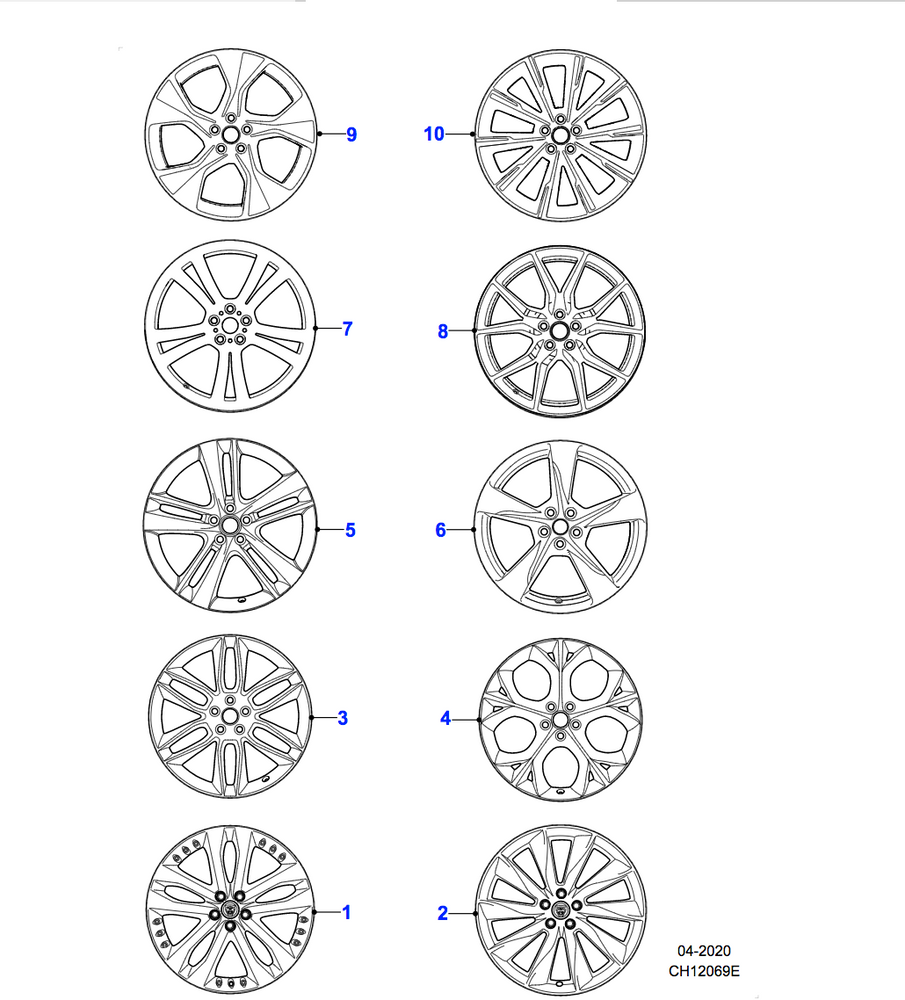 Jaguar Alloy Wheel 20" Style 5041, 5 split spoke, Front