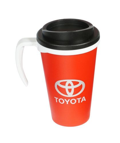 Genuine Toyota Red Ceramic Coffee Thermal Mug/Flask w/ Black Lid & Handle 350ml