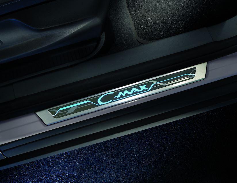 Ford Scuff Plates front, with blue illuminated C-MAX logo