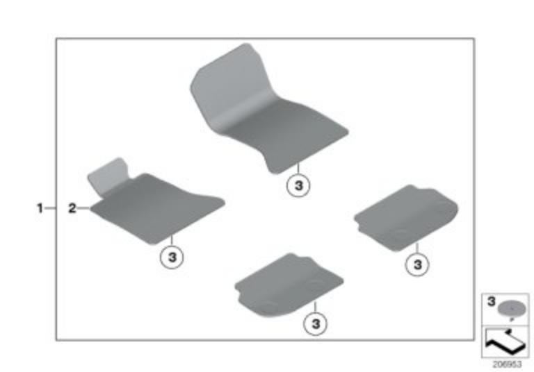 BMW Genuine 1x Front Right Floor Mat Velour Carpet Anthracite O/S