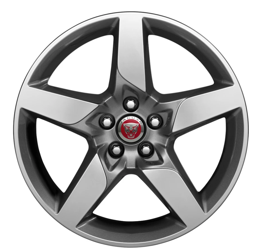 Jaguar Alloy Wheel 18" Style 5030, 5 spoke, Mid Silver Diamond Turned finish, Front
