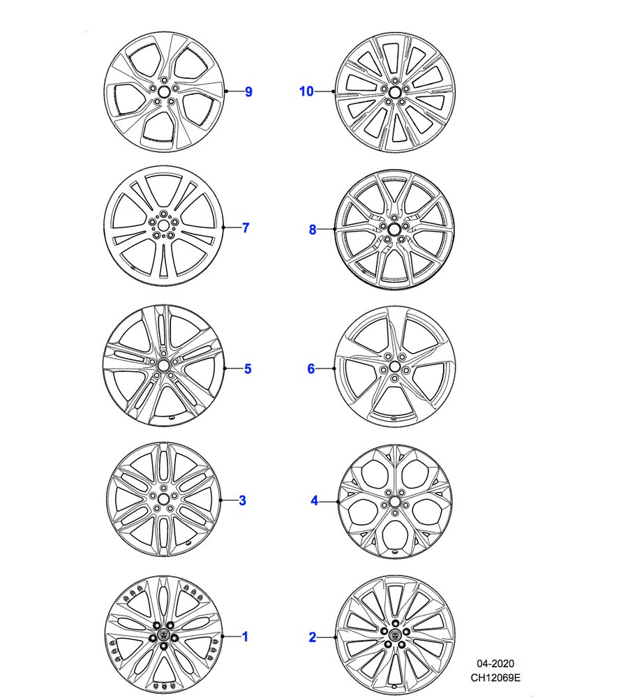 Jaguar Alloy Wheel 20" Style 5039, 5 split spoke, Front