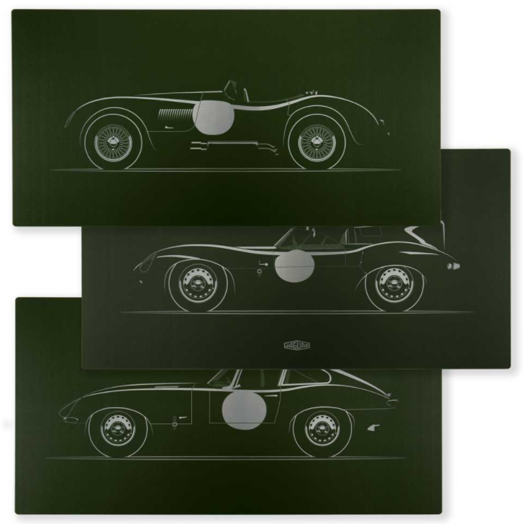 Limited Edition Jaguar C, D and E-type Artwork on Aluminium - Set of Three