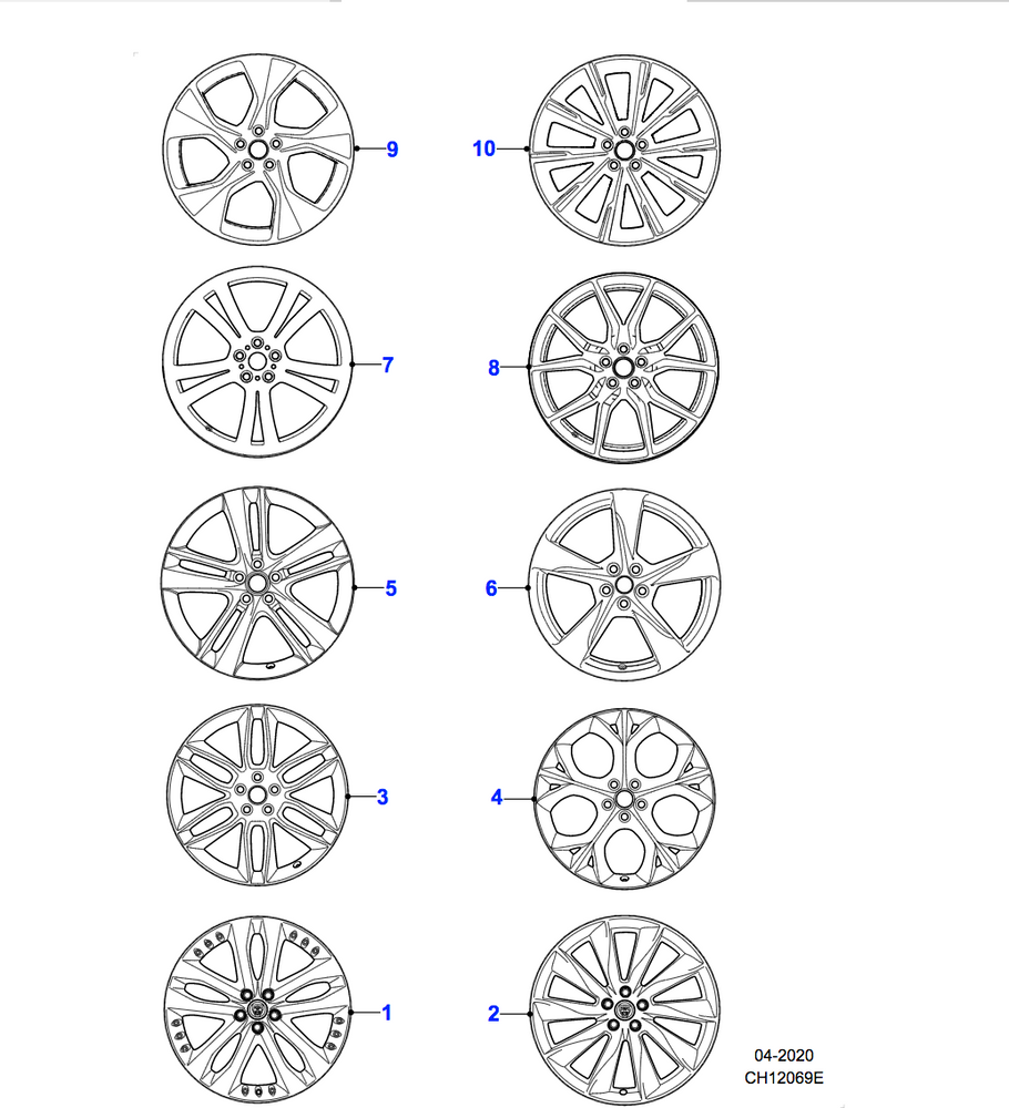 Jaguar Alloy Wheel 20" Style 5041, 5 split spoke, Rear