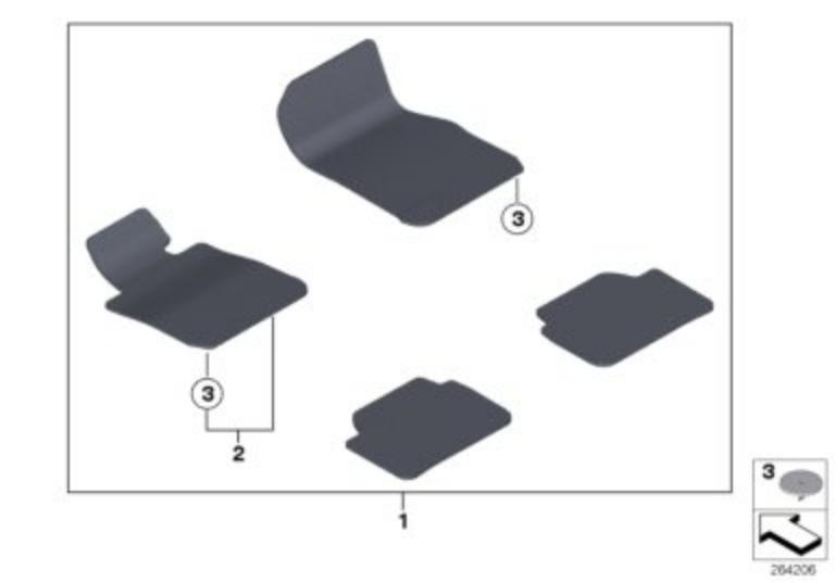BMW Genuine 1x Front Right Floor Mat Velour Carpet Anthracite O/S